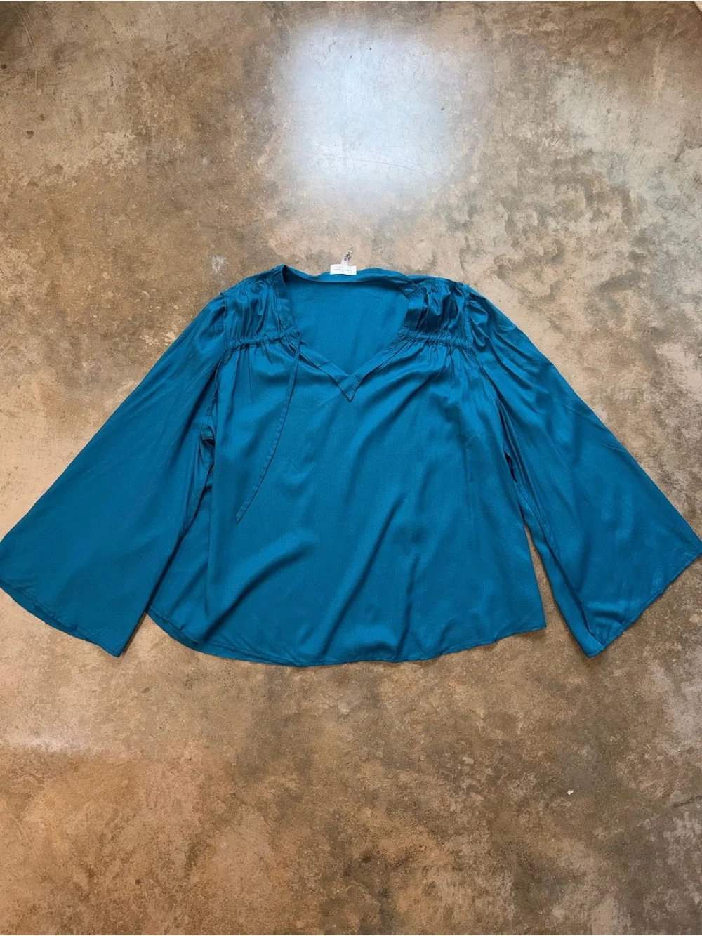 Jessica Simpson Teal Boho Bell Sleeve Tie Top Flowy Peasant Blouse XL - Picture 12 of 12